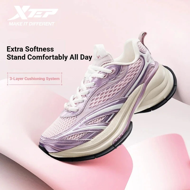 Xtep Basque 3 Sneakers Women Lightweight Wear-Resistant Trendy Durability Thick Sole Casual Sports Female Shoes 874218320006