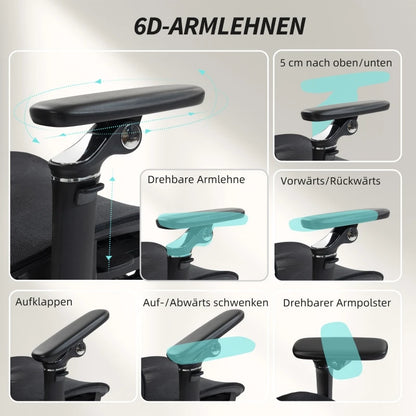 Ergonomic Office Chair, Adjustable Lumbar & Headrest, 6D Flip-Up Armrests, Footrest, Mesh Black