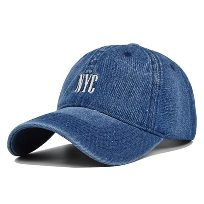 Fashion NYC broderede denim-snapback-baseballkasketter, justerbare, til udendørs brug, casual, til voksne, vaskbare, til sport og golf, solhatte
