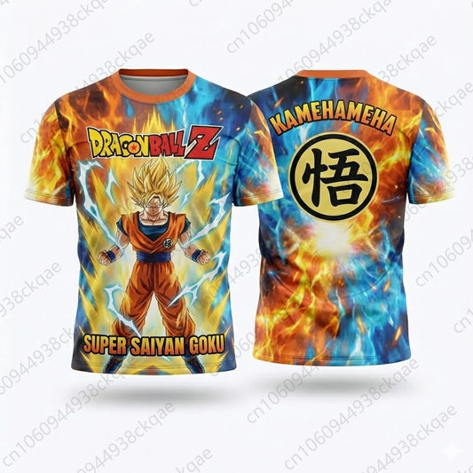 Dragon Ball Z Goku T-Shirt Super Saiyan Kamehameha 3D Print Men Anime Graphic Tee Kanji Logo Orange Fire Cosplay Gift Top