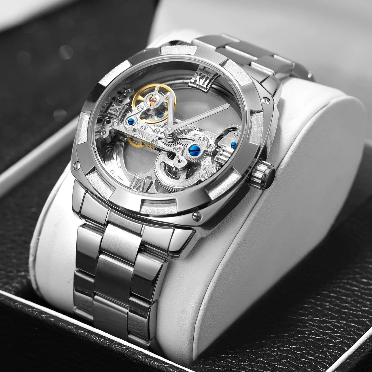 2024 Top Brand Luxury Stainless Steel Skeleton Tourbillon Automatic Movement Men's Watch Mechanical Waterproof Luminous Wrist Clock