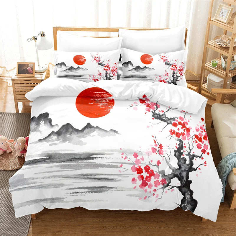 Bambukuvioinen pussilakanasetti, kiinalaistyylinen vuodevaatesetti, nuorten pellavasetti, Queen Size -kokoinen peitonpäällissetti, muodikas vuodevaatesetti