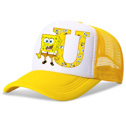 Spongebob-baseballkasketter til børn – kawaii-tegneserie med bogstaver – afslappet solhat til børn – justerbar kasket med skygge – fødselsdagsgaver