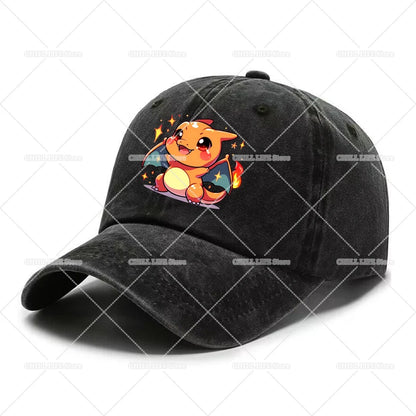Kawaii Pokémon-baseballkasket til voksne, vasket, Pikachu, Mewtwo, Bulbasaur, kasket med skygge, sød tegneseriefigur, til mænd og kvinder, rejse, solskærm, strandhat