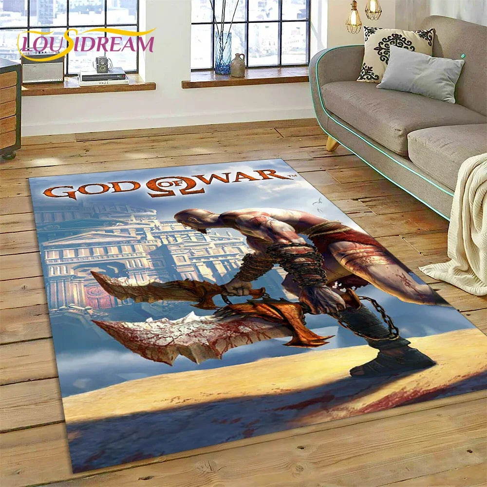 God of War Games Kratos Cartoon 3D Carpet Rug for Bedroom Living Room Home Sofa Decoration,Children Game Large Decor Floor Mat