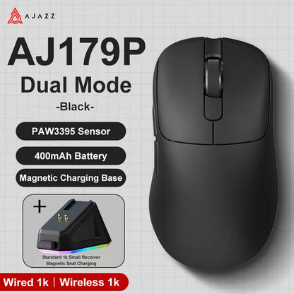 AJAZZ AJ179 PRO Wireless Gaming Mouse PAW3395, 26000 DPI Lightweight RGB Gaming Mouse with Charging Dock, Tri-Mode Ergonomic Mouse for PC & Laptop