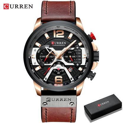 Ceas pentru bărbați CURREN 8329 – Stil sportiv casual, design militar, curea din piele, cronograf la modă, ceas de lux de la o marcă renumită