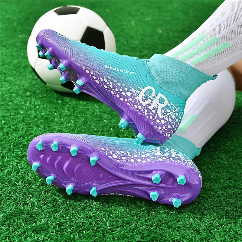 Chaussures de football professionnelles pour hommes/femmes, antidérapantes, à crampons FG, respirantes, chaussures d'entraînement à tige haute