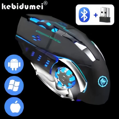 Ratón gaming inalámbrico recargable – Bluetooth/USB silencioso, retroiluminación RGB, e-sports para PC