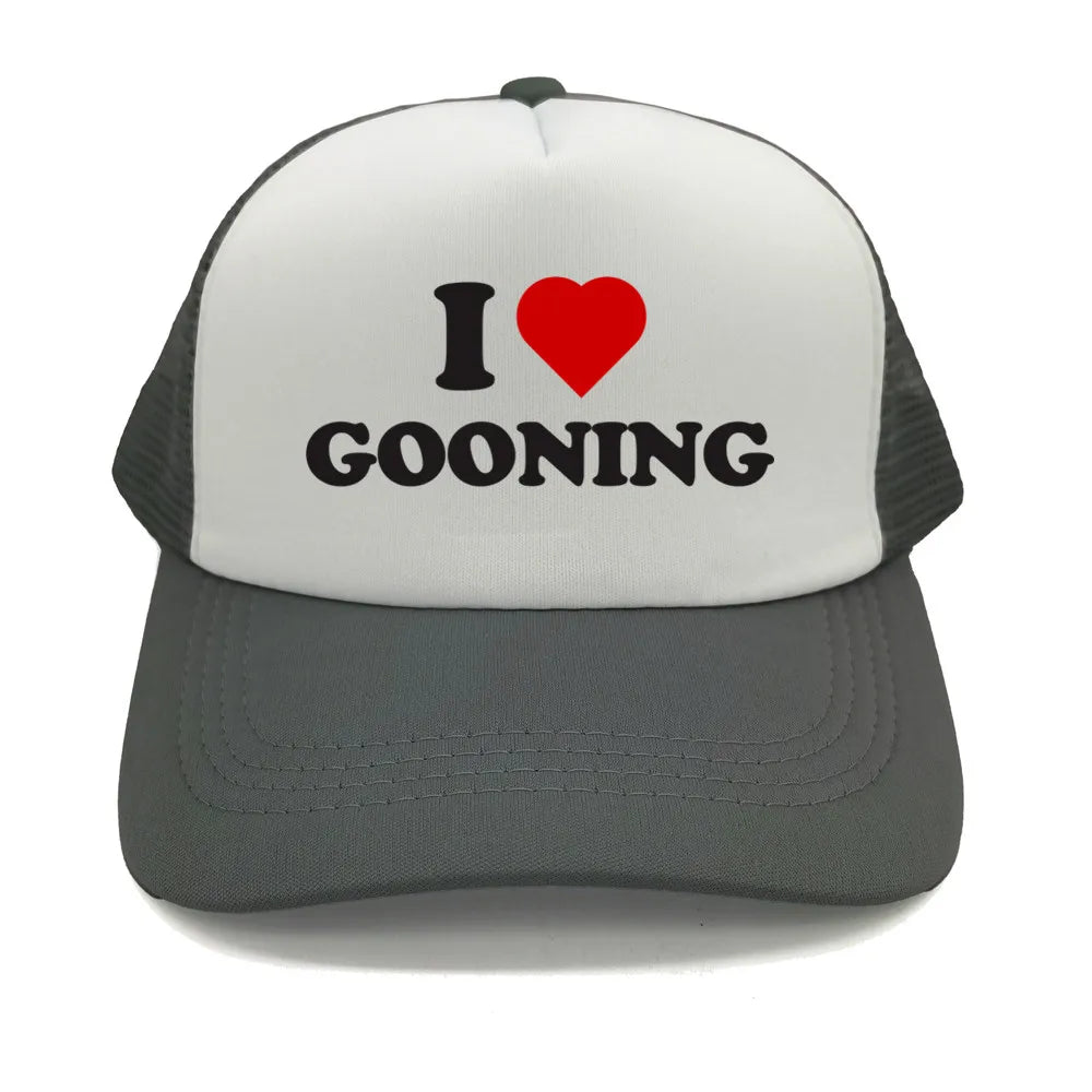 Αστεία καπέλα μπέιζμπολ «I Love Gooning» – Δροσερά καλοκαιρινά ανδρικά καπέλα από πλέγμα – Χιουμοριστικά καπέλα τύπου «Trucker» – Unisex καπέλα από πλέγμα για υπαίθριες δραστηριότητες – MZ-080