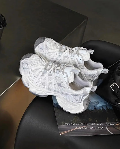 Spring Summer New Style Men Women Dad Shoes Thick Bottom Net Surface Sports Shoes Trendy Versatile Breathable Tie Shoes