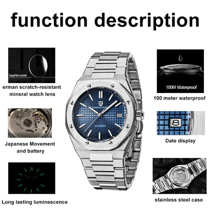 PAGANI DESIGN 8215 Men's Automatic Mechanical Watch 40MM Sapphire Stainless Steel Waterproof 10Bar Luminous C3 Reloj Hombre
