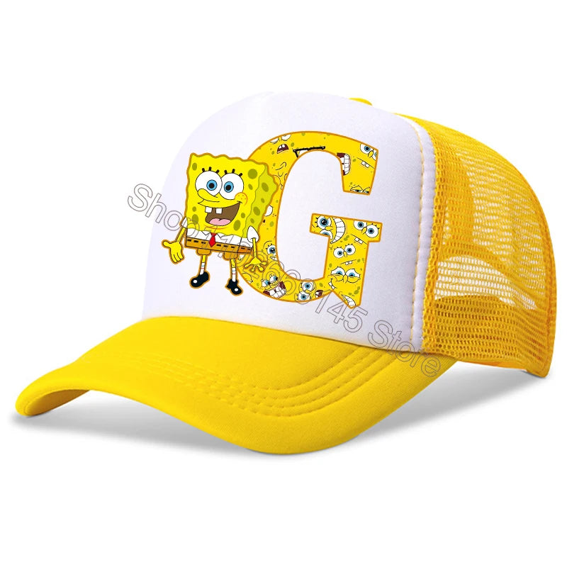 Spongebob-baseballkasketter til børn – kawaii-tegneserie med bogstaver – afslappet solhat til børn – justerbar kasket med skygge – fødselsdagsgaver