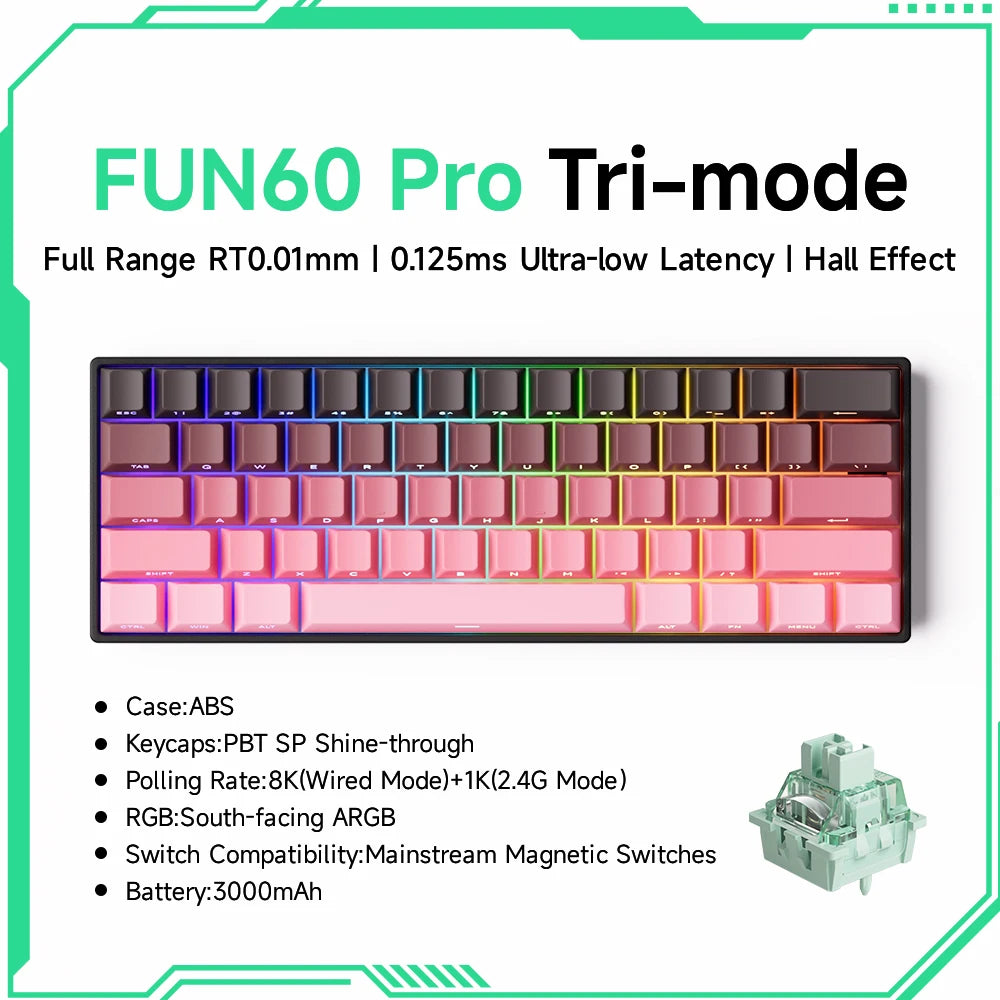Teclado mecânico Akko MonsGeek FUN60 com interruptores magnéticos 60% Gaming Keyboards Rapid Trigger 0.01mm 8K ARGB HE/TMR personalizado