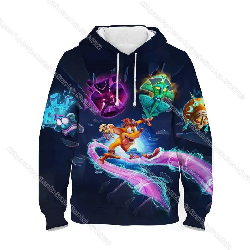 Kids Crash Bandicoot On the Run Hoodies Spring Boys Girls Cartoon Anime Sweatshirt Children Tops Coat Toddler Pullovers