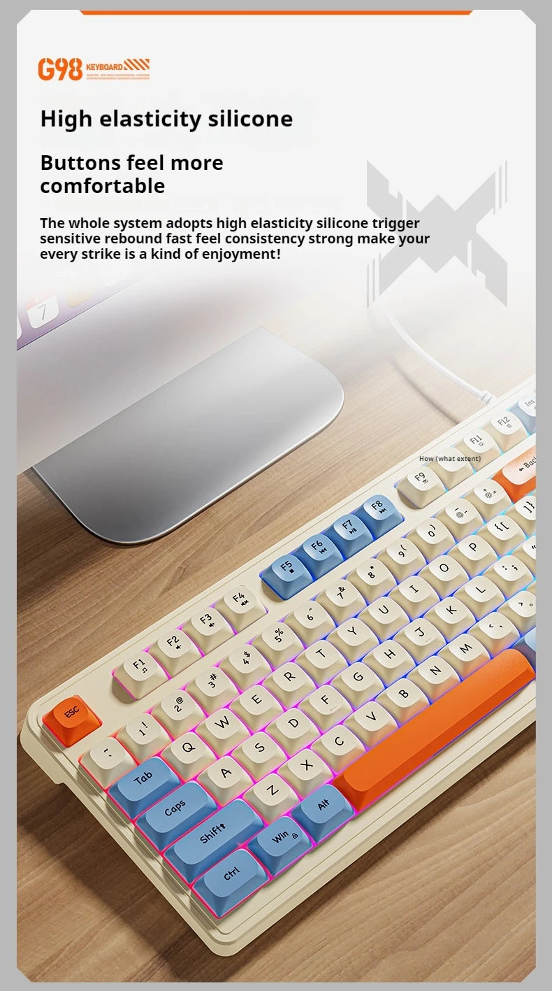 EWEADN G98 Gaming Office Keyboard, film with rainbow Backlit USB Wired Computer External Quiet, Digital area,Digh appearance