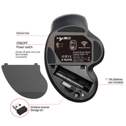 2.4G Wireless Mouse Ergonomic Vertical Mice Side Metal Roller Gaming Mouse For Official Home Laptop Computer PC
