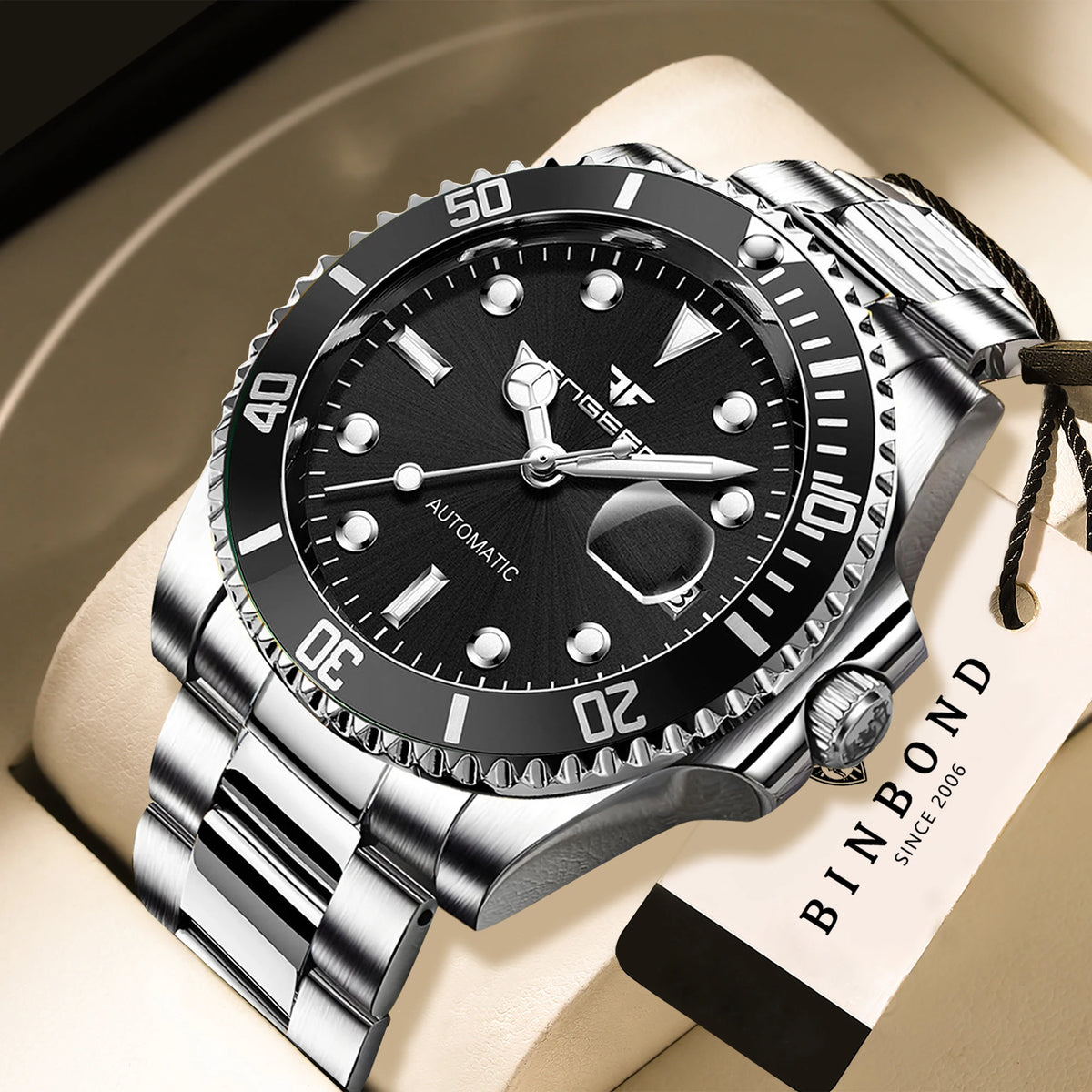 Mechanické náramkové hodinky BINBOND pre mužov, luxusné, svietiace, vodotesné, automatické, s tourbillonom, skeletové