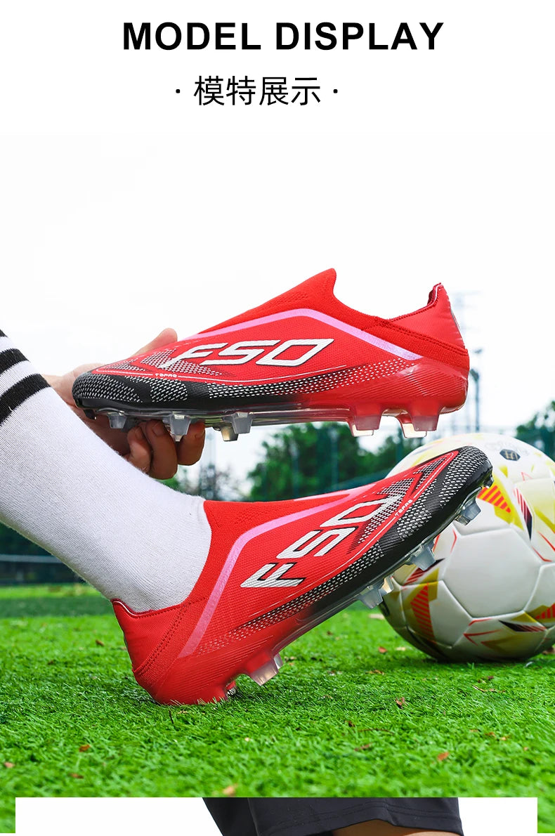 New Men Football Boots Non-Slip Outdoor Sneakers Match Grass Cleats High-quality Soccer Shoes Futsal Hot-selling High-top Light