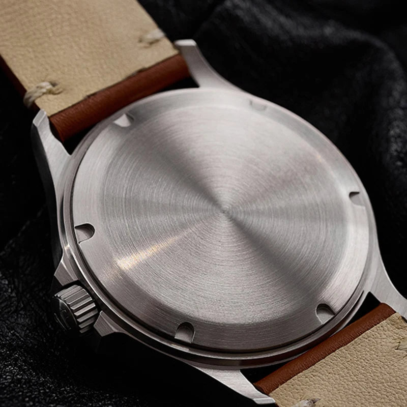 Milifortic Military Watch 39mm NH38 Automatic Mechanical Movement Retro Sapphire Crystal BGW9 Lume Leather Strap 10Bar Watch for Men