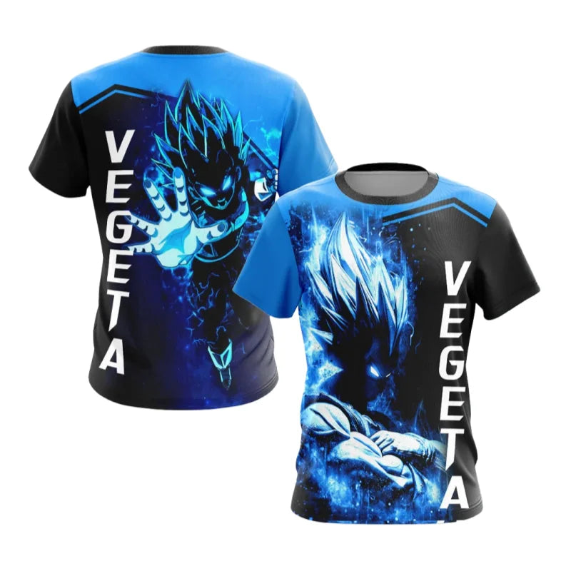 2026 New Summer Dragon Ball T-Shirt 3D Print Vegeta Super Saiyan Blue Neon Oversized Loose Breathable Gym Streetwear Unisex Tee