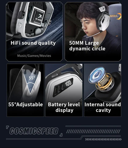 XIBERIA Wireless Gaming Headphones K03S Pro 7.1 Surround Sound 2.4GHz 4 Mode Headsets Gamer 2000mAh Battery Low Latency IEM