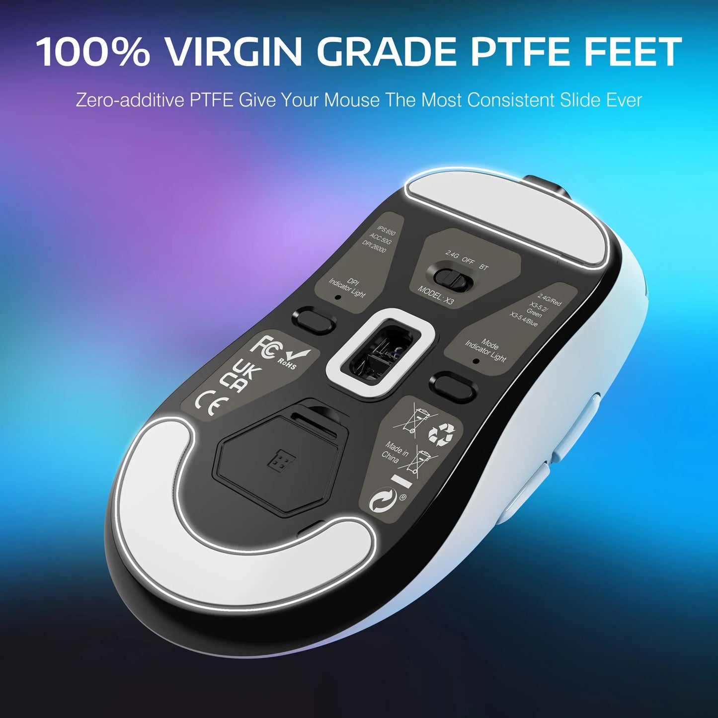 ATTACK SHARK X3 trådlös gamingmus, 49g ergonomisk PC-mus, trippellägen, PAW3395 26K DPI optisk sensor, programmerbara knappar