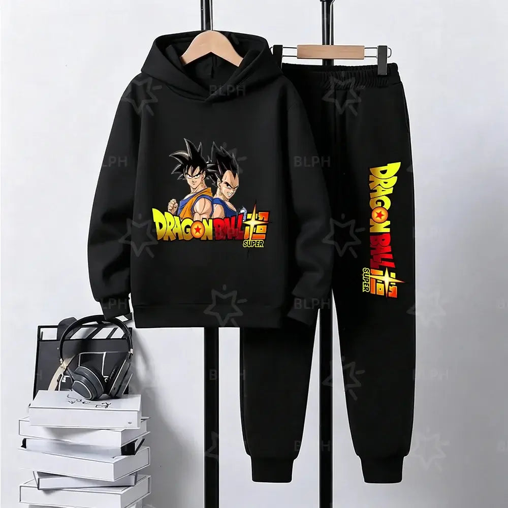 Produit gaming premium Fraquane, Dragon Ball Super Son Goku Printed Hooded Sweatshirt Suit Casual Loose Anime Streetwear Hoodie Pants 2 Piece Set for Men Boys