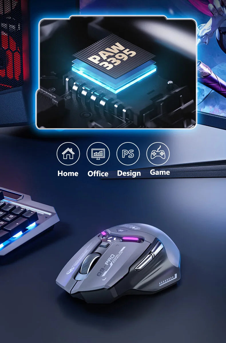 Inphic IN9PRO Wireless Gaming Mouse 26000DPI 8K Polling Rate Bluetooth 5.0 Wired 2.4G Tri-mode RGB Ergonomic Gaming Mouse