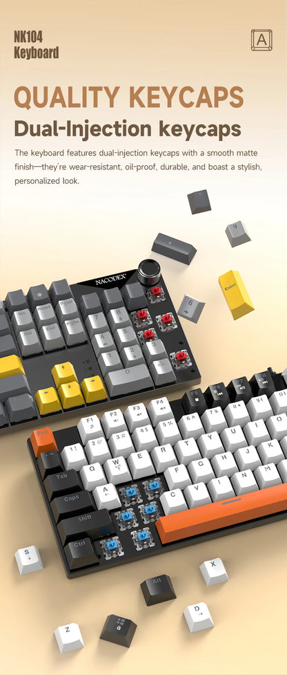 Teclado mecánico AJAZZ NK104 con cable, teclas de doble inyección, 104 teclas, hot-swapping y retroiluminación LED híbrida para gamers, compatible con laptop y PC