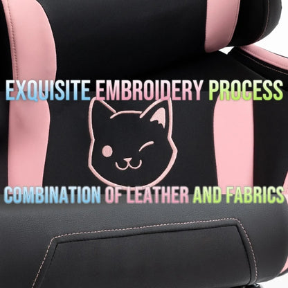 Cadeira Gaming Kawaii Cor-de-Rosa com Orelhas de Gato, Apoio para os Pés, Encosto Alto Ergonómico e Apoio Lombar com Pata de Gato