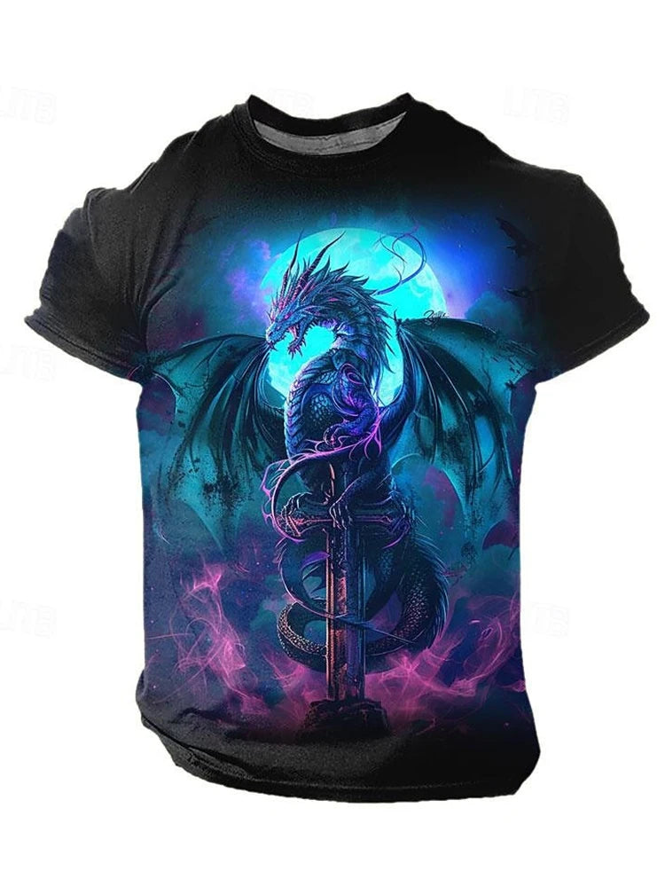 3D-Drachenprint Herren-T-Shirt – Sommerliches Freizeit-Streetwear-Shirt für Herren, Outdoor-Sport, Kurzarm, Urban Fashion