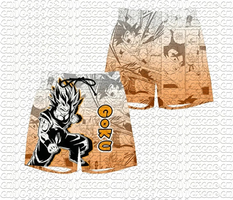 2026 Summer Dragon Ball Goku Manga Print Shorts, Breathable Quick Dry, Retro American Style Loose Sports Shorts for Men Women