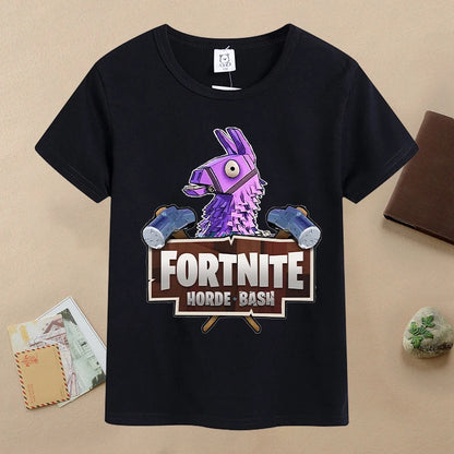 T-shirt de verão para criança Fortnites, com estampado de figura de jogo em estilo cartoon, T-shirt casual desportiva para rapaz, manga curta, vestuário infantil