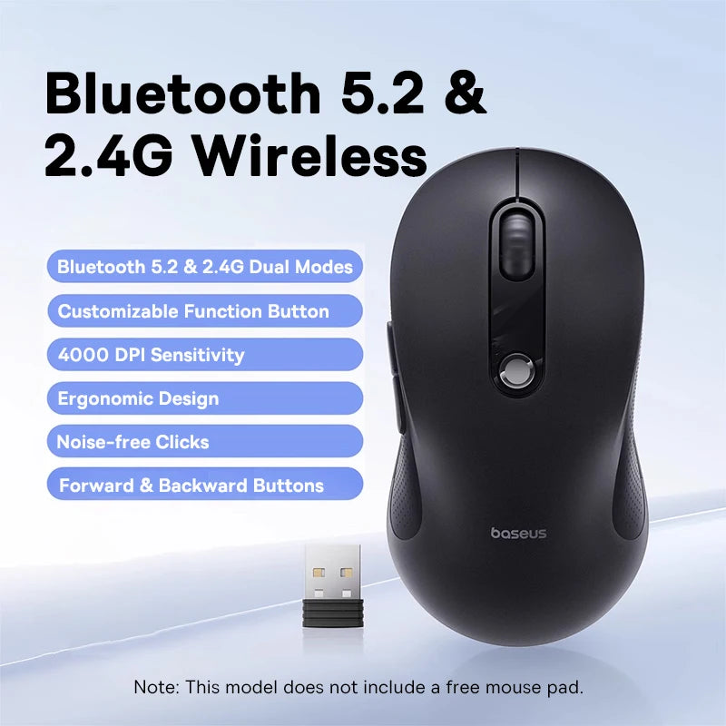 Baseus Wireless Mouse Bluetooth 5.3 2.4GHz Ergonomic 7 Silent Buttons Free Mouse Pad for MacBook Tablet Laptop Computer PC Mice