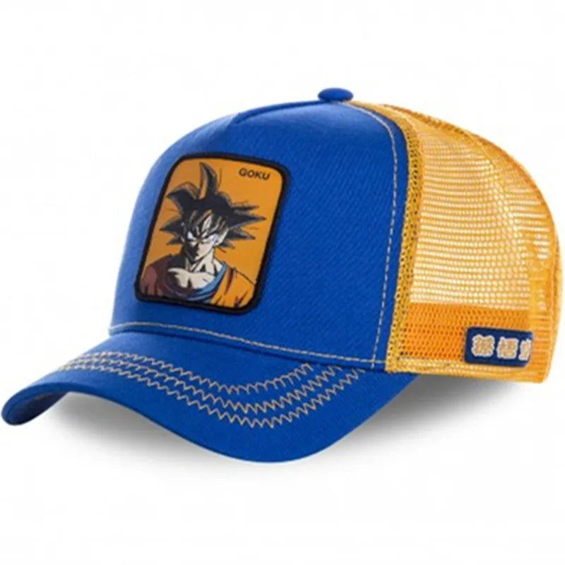 Dragon Ball Son Goku-Kappe, Sommer-Reisekappe mit Schirm, Herren-Kappe mit Stickerei, im Hip-Hop-Stil, Sonnenvisier, verstellbare Trucker-Kappe aus Netzstoff
