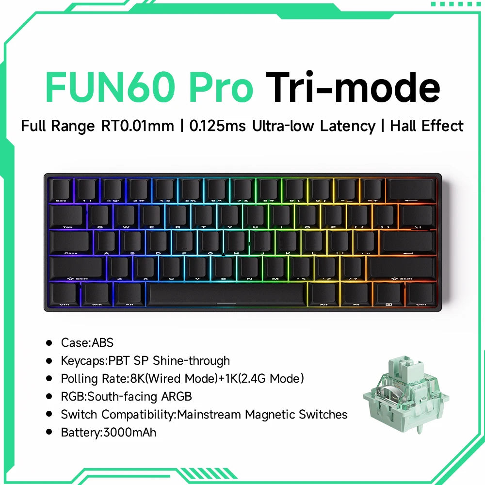 Teclado mecânico Akko MonsGeek FUN60 com interruptores magnéticos 60% Gaming Keyboards Rapid Trigger 0.01mm 8K ARGB HE/TMR personalizado