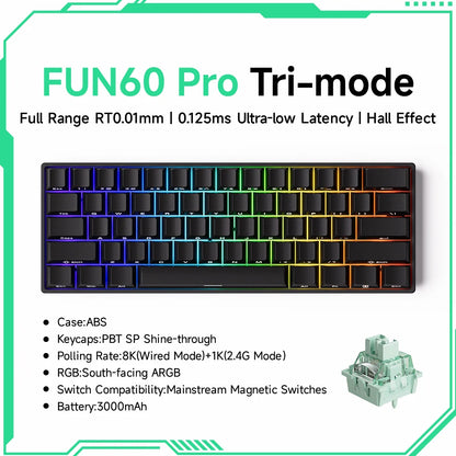 Teclado mecânico Akko MonsGeek FUN60 com interruptores magnéticos 60% Gaming Keyboards Rapid Trigger 0.01mm 8K ARGB HE/TMR personalizado
