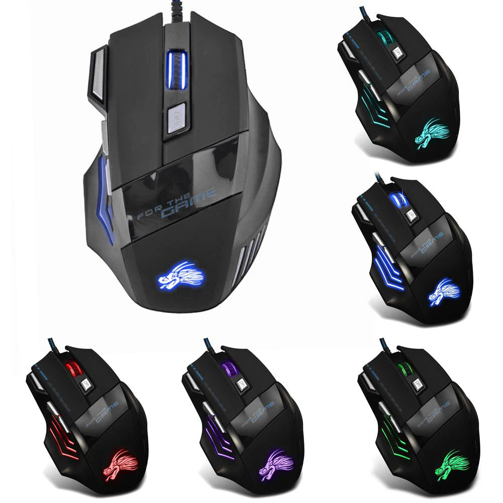 Mouse da gaming cablato con retroilluminazione a 7 colori, 5500 DPI regolabili, mouse ottico cablato nero per PC gaming e computer desktop