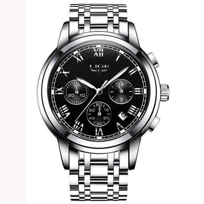 Relógio para homem LIGE – Cronógrafo de luxo, estilo desportivo descontraído, estanque, totalmente em aço, movimento de quartzo