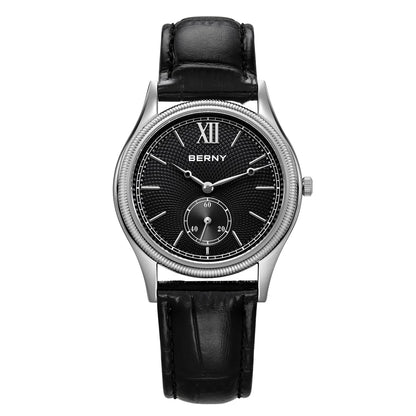 BERNY Men's Watches Slim Luxury Classic Stylish Dress Quartz Watch Fashion Elegance Leather Band Wristwatch