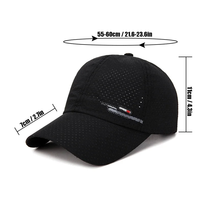 Summer New Breathable Perforated Quick-Drying Hat For Men Fishing Sun Protection Baseball Cap Cycling Travel Sports Hat