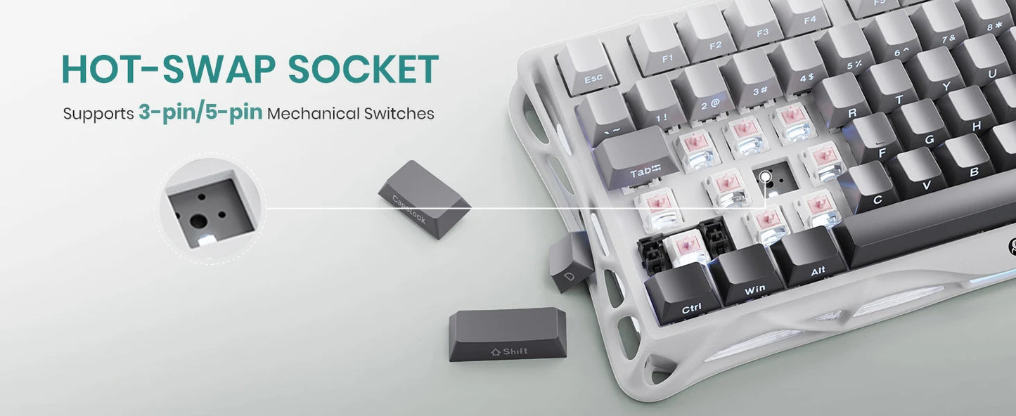 GravaStar Mercury K1 75% Wireless Mechanical Gaming Keyboard, Aluminum Alloy Exoskeleton Design, RGB Backlit, Hot-Swap Socket