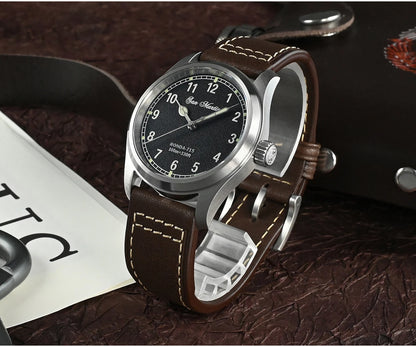 San Martin 37mm Ronda 715 Quartz Watch Men Simple Fashion 10Bar Waterproof Pilot Wristwatch BGW-9 Blue C3 Green Luminous SN0034A