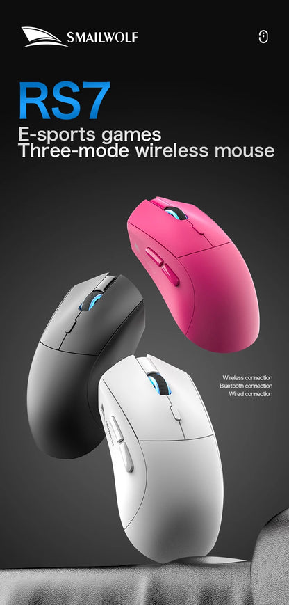 Ratón gaming inalámbrico Bluetooth SMAILWOLF RS7 de tres modos PAW3311 con macros, para portátil, gaming y oficina