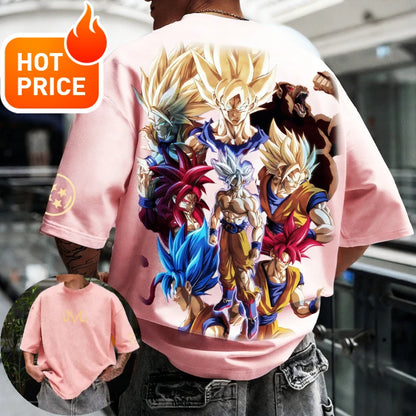 Лятна тениска Dragon Ball 2026, 100% памук, щампа Goku във всички форми, oversized, за фитнес и streetwear, унисекс ретро тениска за възрастни и деца