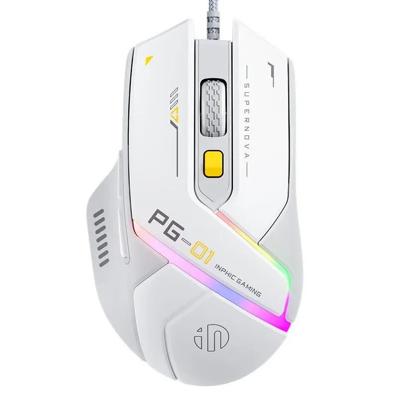 Ratón gaming con cable Inphic Pg1, iluminación RGB, programación de macros, 12800DPI, 6 botones, ratón para ordenador, tasa de sondeo de 1000hz
