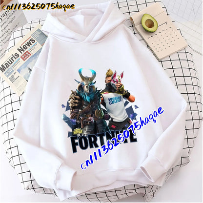 FORTNITED Sweat-shirt pullover com capuz de manga comprida para criança, menina e menino, streetwear, moda anime, roupa infantil, top para bebé, presente