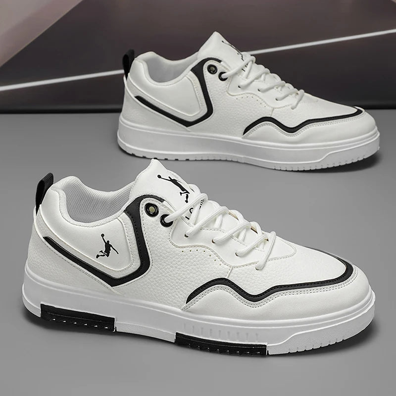 Men's Casual Leather Sneakers Lightweight Non-slip Skate Shoes Breathable Fashion Walking Shoes for Daily Wear