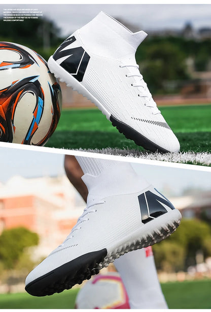 Crampons de Football pour hommes, bottes de Football, crampons d'entraînement, professionnels, résistants à l'usure, antidérapants, longues pointes TF/FG, rouge, nouveau